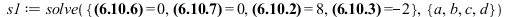 s1 := solve({(`+`(`*`(27, `*`(a)), `*`(6, `*`(b)), c); 